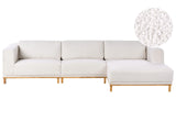 Left-Hand Corner Sofa White Boucle Upholstery Wooden Legs 5 Seater Thickly Padded Modern Style Living Room Furniture Beliani