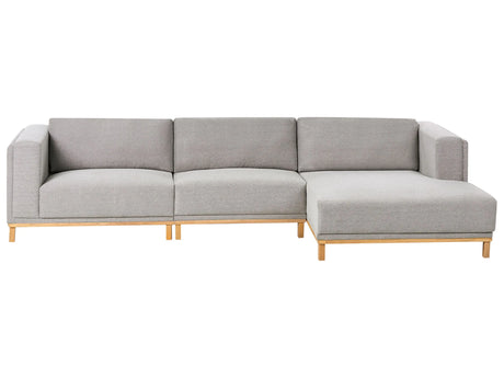 Left-Hand Corner Sofa Grey Fabric Upholstery Wooden Legs 5 Seater Thickly Padded Modern Style Living Room Furniture Beliani