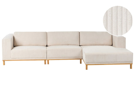 Left-Hand Corner Sofa Light Beige Corduroy Upholstery Wooden Legs 5 Seater Thickly Padded Modern Style Living Room Furniture Beliani