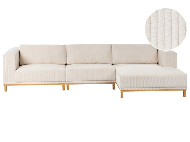 Left-Hand Corner Sofa Light Beige Corduroy Upholstery Wooden Legs 5 Seater Thickly Padded Modern Style Living Room Furniture Beliani