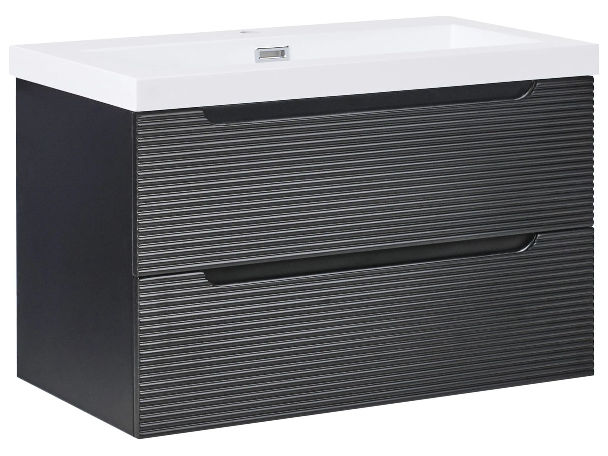 Wall Mounted Vanity Unit with Basin Black MDF Bathroom Cabinet Storage Ceramic Sink 80 cm Modern Design Beliani