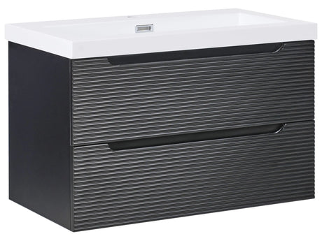 Wall Mounted Vanity Unit with Basin Black MDF Bathroom Cabinet Storage Ceramic Sink 80 cm Modern Design Beliani