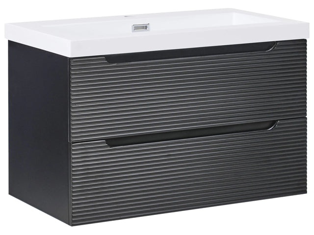 Wall Mounted Vanity Unit with Basin Black MDF Bathroom Cabinet Storage Ceramic Sink 80 cm Modern Design Beliani