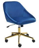 Office Chair Navy Blue Velvet Adjustable Swivel Function Metal Legs Stylish Office Furniture Beliani