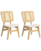 Set of 2 Dining Chairs Light Brown Polyester Upholstered Seats Fabric Backrest Rubber Wood Laquered Frame Armless Retro Style Beliani