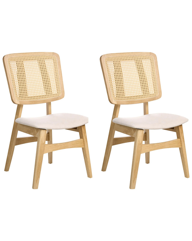 Set of 2 Dining Chairs Light Brown Polyester Upholstered Seats Fabric Backrest Rubber Wood Laquered Frame Armless Retro Style Beliani