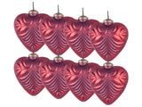 Set of 8 Christmas Baubles Red Glass Hanging Heart Shaped Xmas Tree Handmade Balls Holiday Decor Beliani