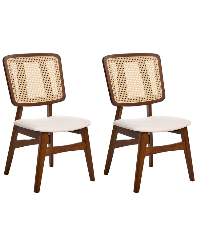 Set of 2 Dining Chairs Brown Polyester Upholstered Seats Fabric Backrest Rubber Wood Laquered Frame Armless Retro Style Beliani