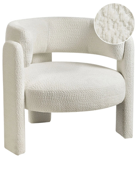 Cosy Armchair Off-White Polyester Chenille Upholstery Modern Comfy Seat Curved Backrest Scandinavian Beliani