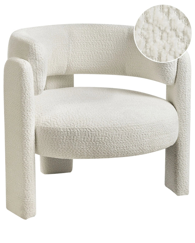 Cosy Armchair Off-White Polyester Chenille Upholstery Modern Comfy Seat Curved Backrest Scandinavian Beliani