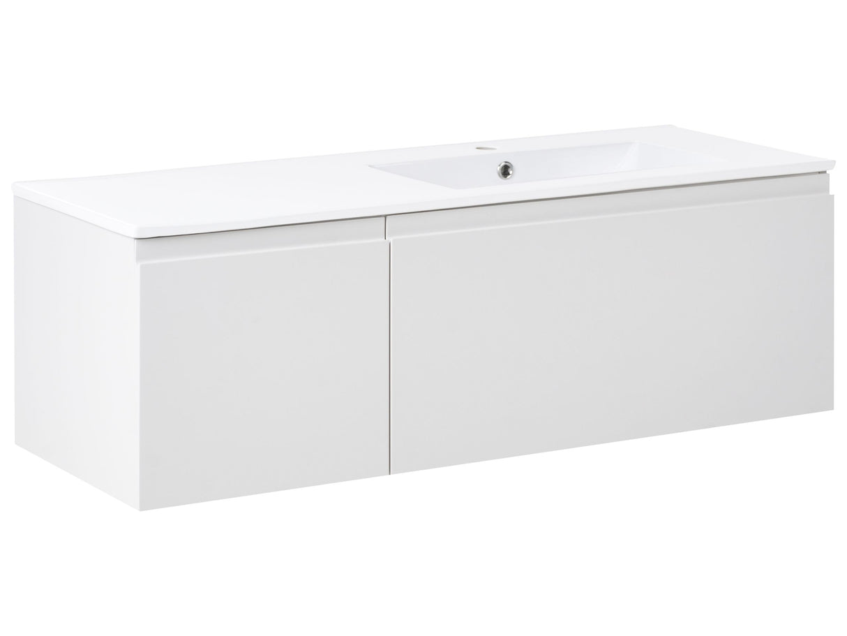 Wall Mounted Vanity Unit with Basin White Engineered Wood Bathroom Cabinet Storage Ceramic Sink 120 cm Modern Design Beliani