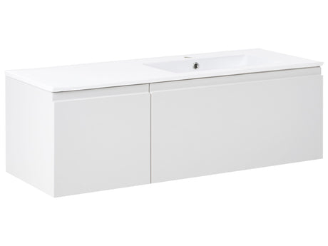 Wall Mounted Vanity Unit with Basin White Engineered Wood Bathroom Cabinet Storage Ceramic Sink 120 cm Modern Design Beliani