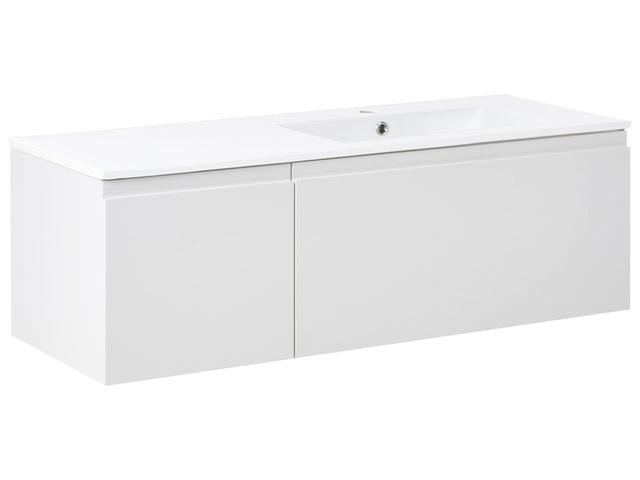 Wall Mounted Vanity Unit with Basin White Engineered Wood Bathroom Cabinet Storage Ceramic Sink 120 cm Modern Design Beliani