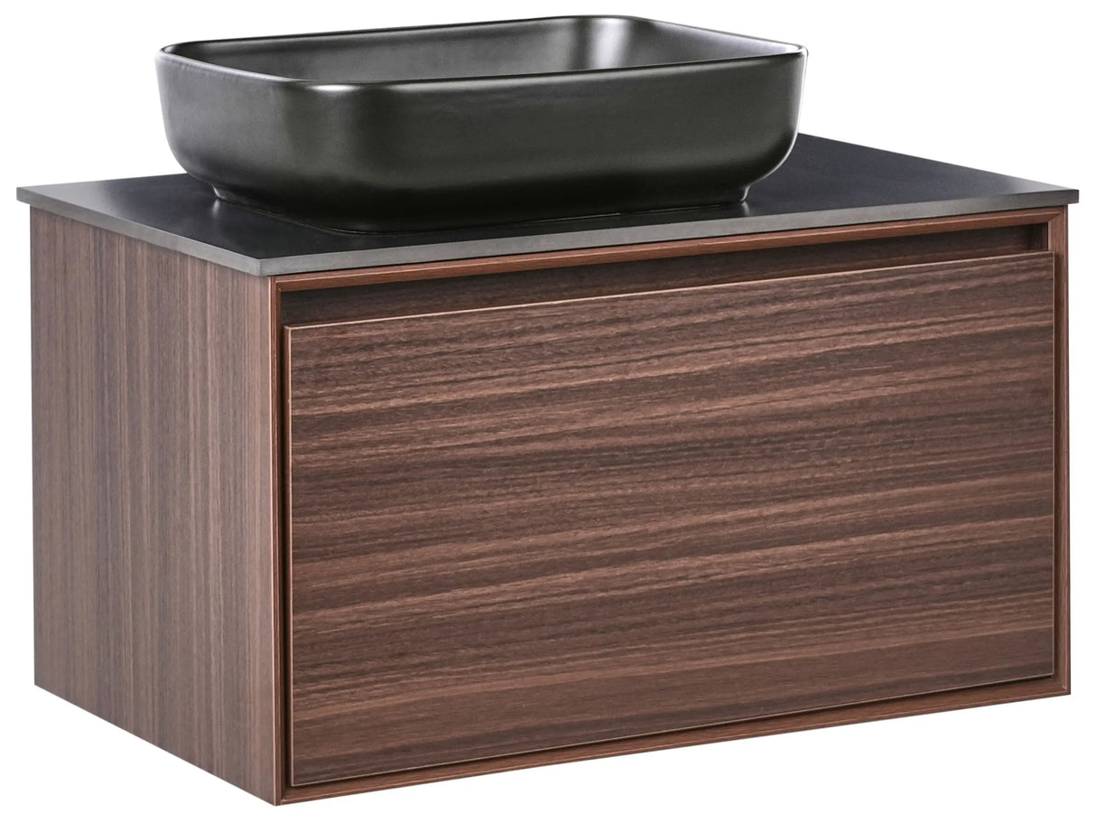 Wall Mounted Vanity Unit with Basin Dark Brown Engineered Wood Bathroom Cabinet Storage Ceramic Sink 80 cm Modern Design Beliani