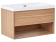 Wall Mounted Vanity Unit with Basin Light Brown Engineered Wood Bathroom Cabinet Storage Resin Sink 80 cm Modern Design Beliani