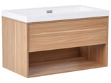 Wall Mounted Vanity Unit with Basin Light Brown Engineered Wood Bathroom Cabinet Storage Resin Sink 80 cm Modern Design Beliani
