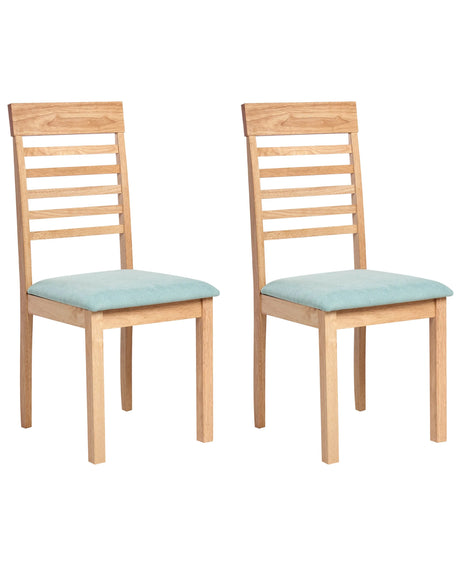 Set of 2 Dining Chairs Light Brown and Mint Green Polyester Rubber Wood Upholstered Traditional Style Beliani