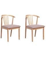 Set of 2 Dining Chairs Light Brown and Taupe Rubberwood Polyester Upholstered Seat Traditional Style Beliani