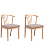 Set of 2 Dining Chairs Light Brown and Taupe Rubberwood Polyester Upholstered Seat Traditional Style Beliani