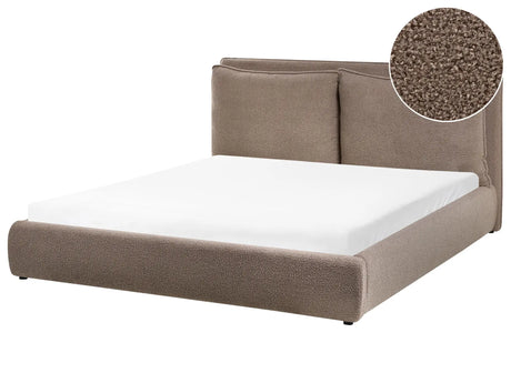 EU King Size Bed Brown Boucle 5ft3 Upholstered Frame Cushion Back Cosy Bedroom Modern Beliani