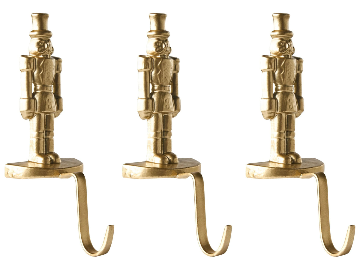 Set of 3 Stocking Holders Gold Iron Nutcracker Christmas Socks Decoration for Mantlepiece Beliani