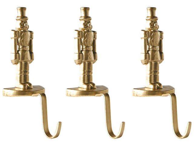 Set of 3 Stocking Holders Gold Iron Nutcracker Christmas Socks Decoration for Mantlepiece Beliani