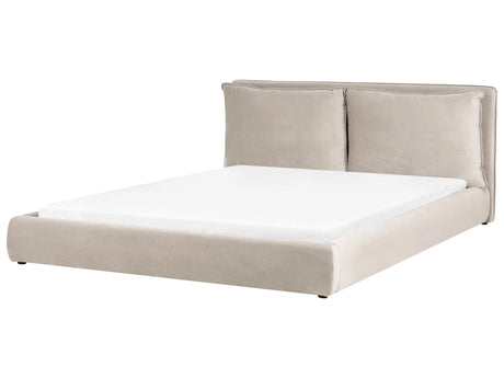 EU Super King Size Waterbed Taupe Velvet 6ft Upholstered Cushion Back Bedroom Modern Style Beliani