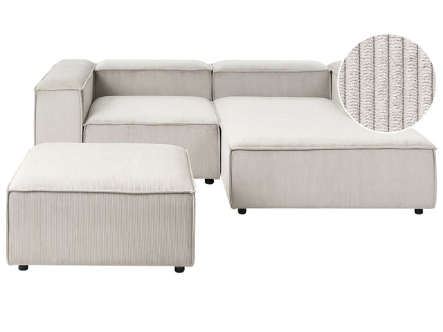 Modular Left Hand Sofa Taupe Cord 3 Seater Sectional Corner Sofa with Ottoman Black Legs Modern Living Room Beliani