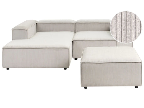 Modular Right Hand Sofa Taupe Cord 3 Seater Sectional Corner Sofa with Ottoman Black Legs Modern Living Room Beliani