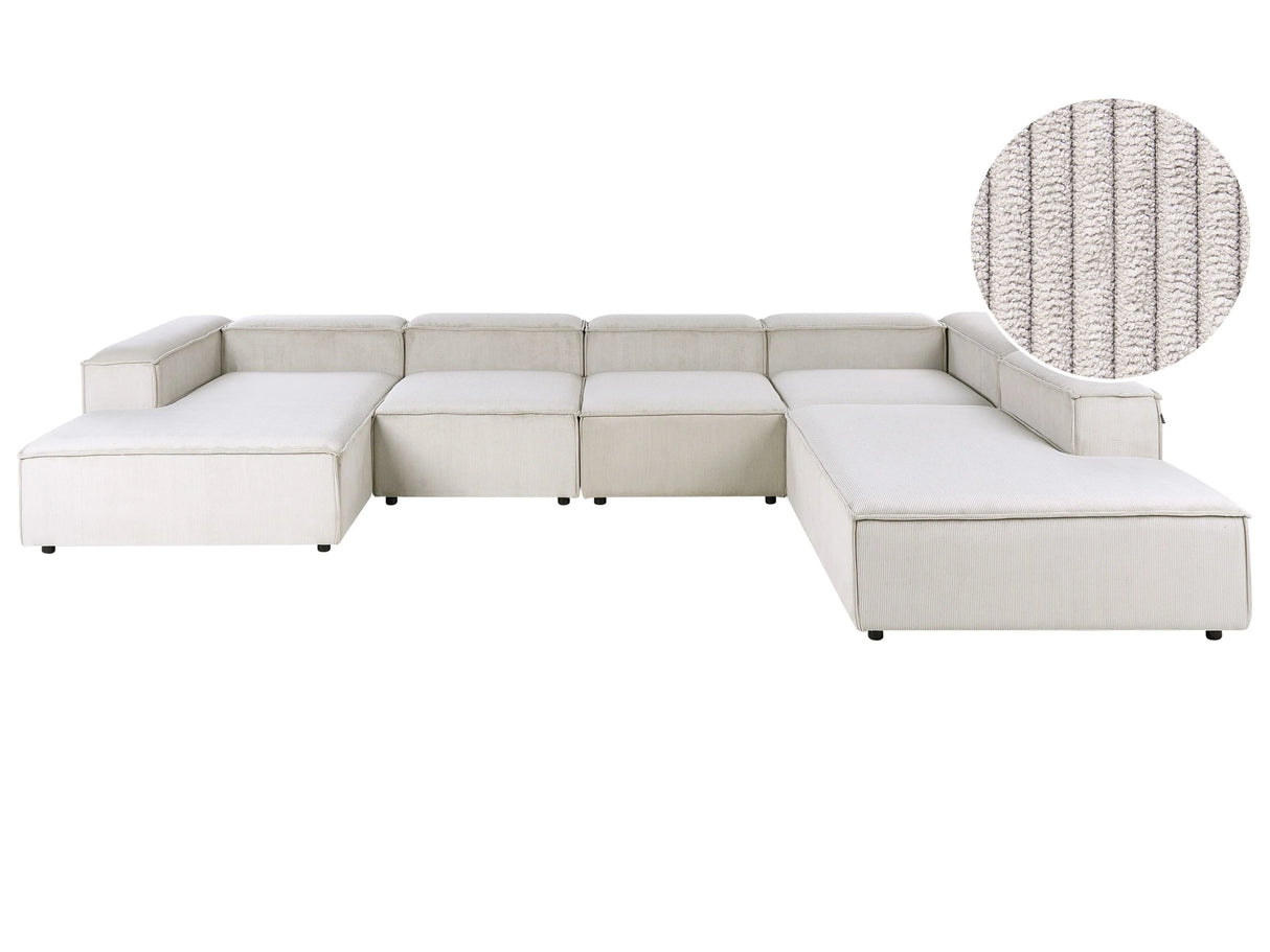 Modular Left Hand Sofa Taupe Corduroy 5 Seater Sectional Corner Sofa with Black Legs Modern Living Room Beliani