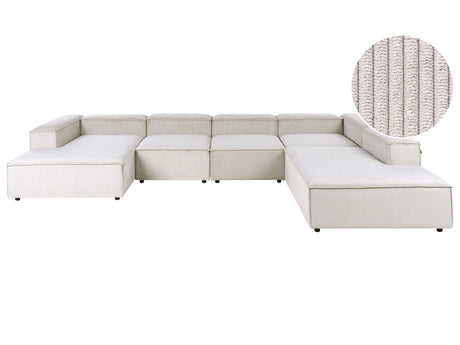 Modular Left Hand Sofa Taupe Corduroy 5 Seater Sectional Corner Sofa with Black Legs Modern Living Room Beliani