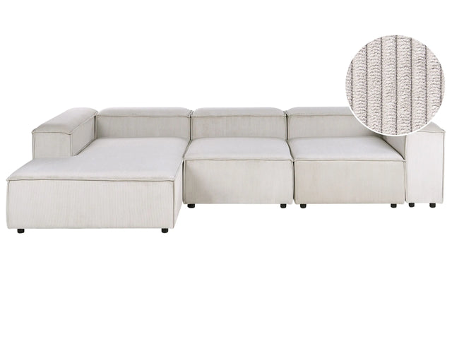 Modular Right Hand Sofa Taupe Cord 4 Seater Sectional Corner Sofa with Black Legs Modern Living Room Beliani