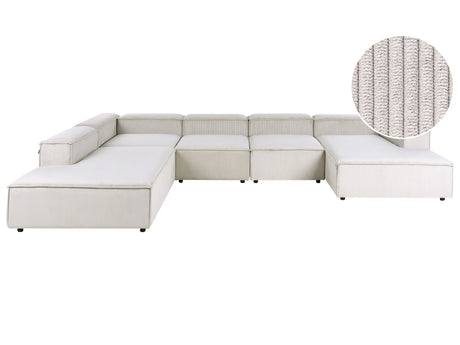 Modular Right Hand Sofa Taupe Corduroy 5 Seater Sectional Corner Sofa with Black Legs Modern Living Room Beliani