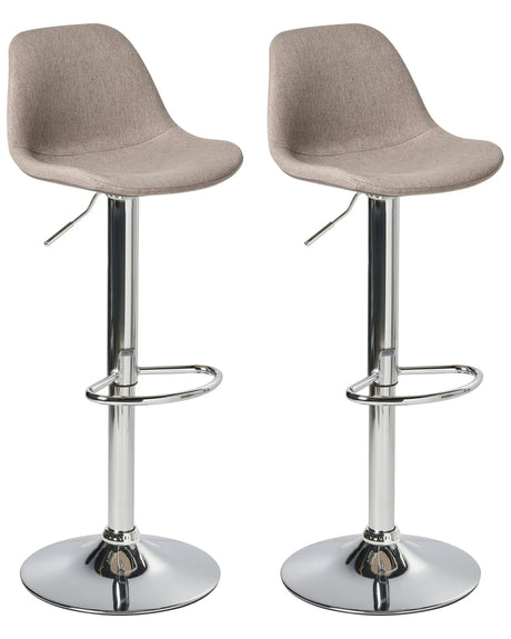 Set of 2 Bar Stools Taupe Fabric Upholstery and Silver Legs Swivel Chair Adjustable Height Modern Beliani