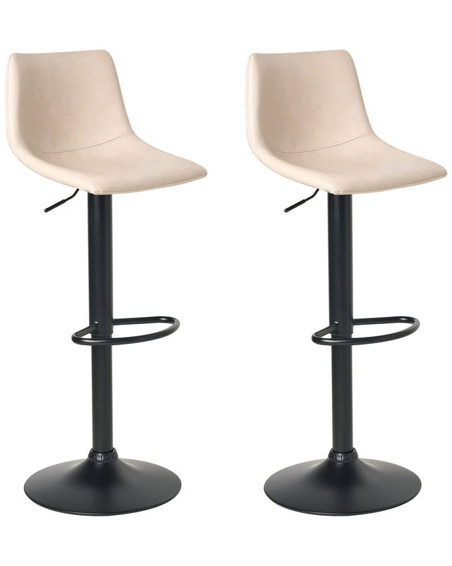 Set of 2 Barstool Light Beige Faux Leather Upholstery Black Footstool Swivel Traditional Beliani
