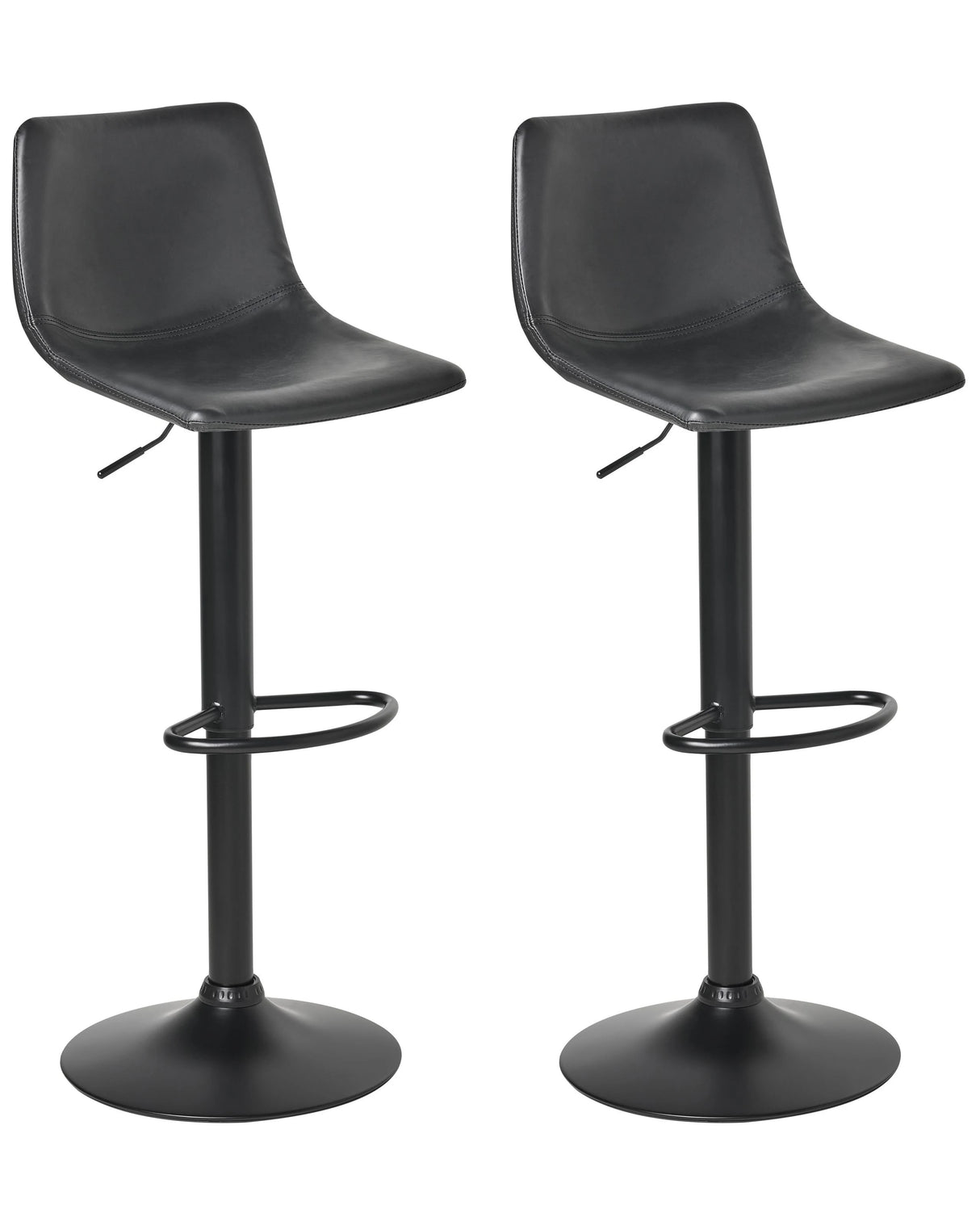 Set of 2 Barstool Black Faux Leather Upholstery Black Footstool Swivel Traditional Beliani