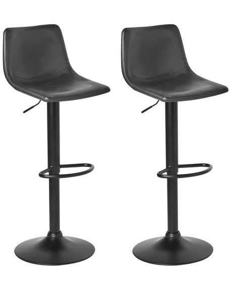 Set of 2 Barstool Black Faux Leather Upholstery Black Footstool Swivel Traditional Beliani
