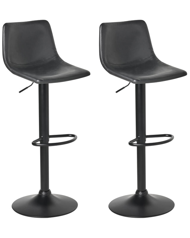 Set of 2 Barstool Black Faux Leather Upholstery Black Footstool Swivel Traditional Beliani