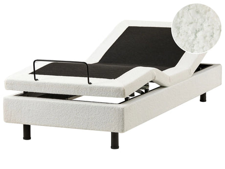 Electric Bed Off-White Boucle EU Single Size 3ft Remote Control Adjustable without Headboard Beliani