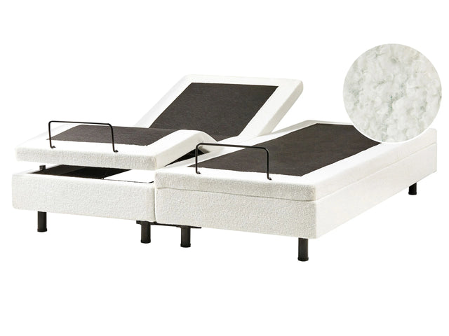 Electric Bed Off-White Boucle EU King Size 5ft3 Remote Control Adjustable without Headboard Beliani