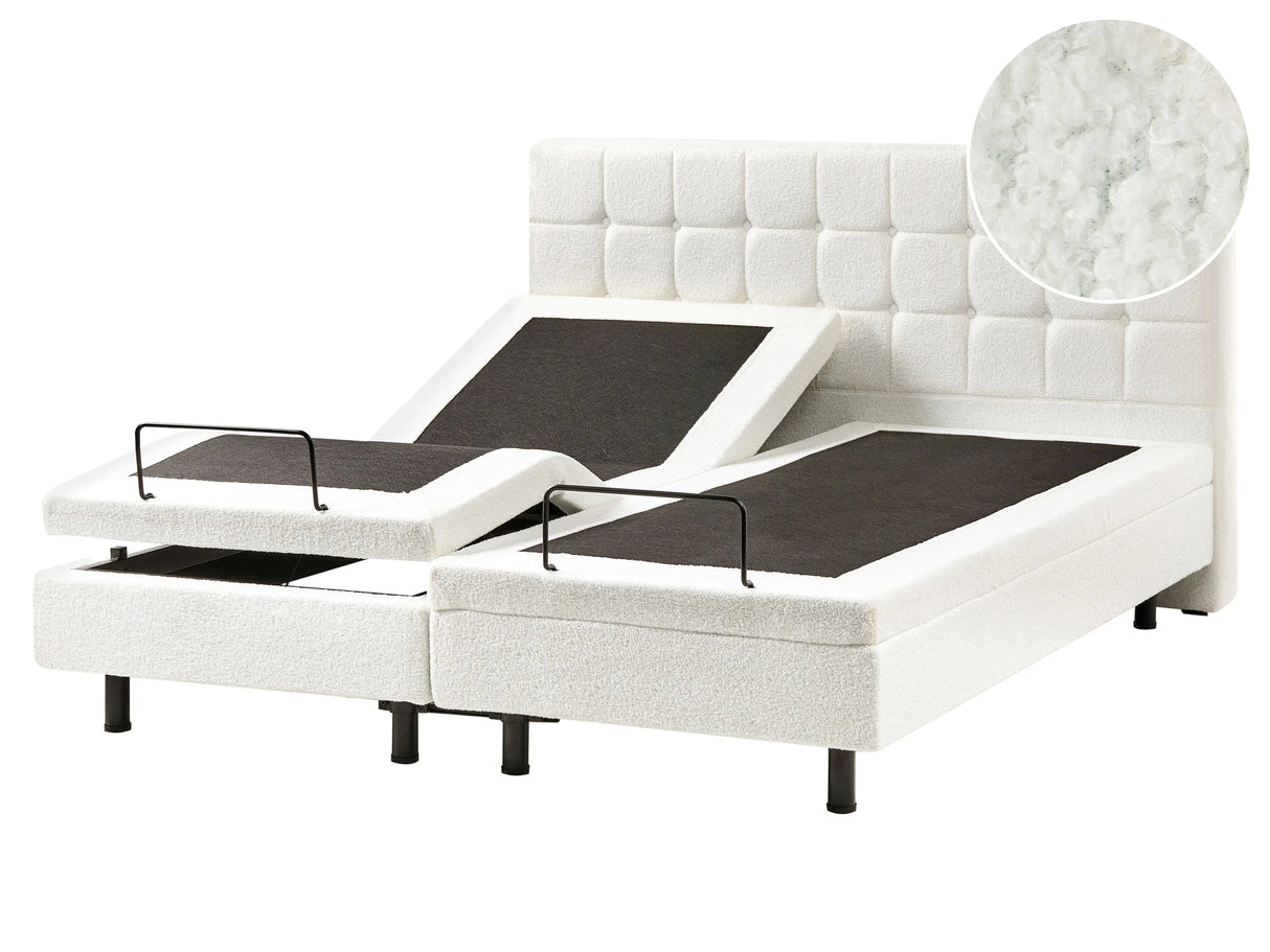 Modern Electric Bed Off-White Boucle EU King Size 5ft3 Adjustable Remote Control Beliani