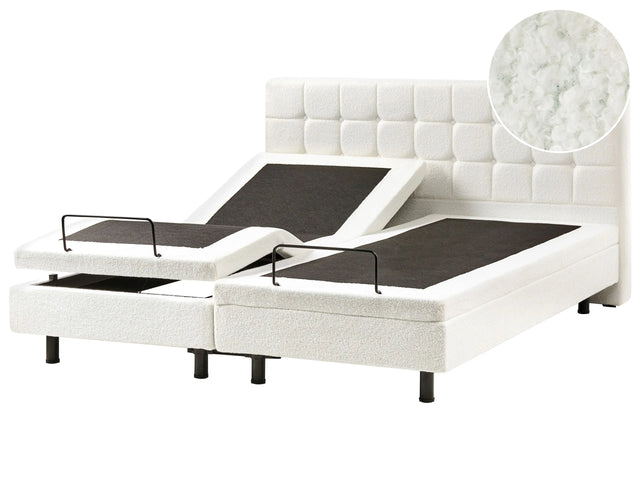 Electric Bed Off-White Boucle EU Super King Size 6ft Remote Control Adjustable Beliani