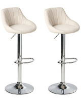 Set of 2 Barstool Light Beige Fabric With Silver Iron Footstool Upholstered Traditional Dining Room Beliani