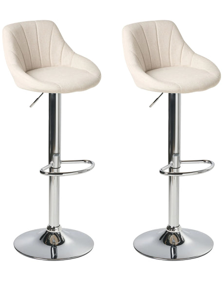 Set of 2 Barstool Light Beige Fabric With Silver Iron Footstool Upholstered Traditional Dining Room Beliani