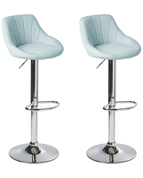 Set of 2 Barstool Light Blue Fabric With Silver Iron Footstool Upholstered Traditional Dining Room Beliani