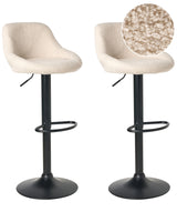 Set of 2 Bar Stools Light Beige Boucle Upholster Seating Black Legs Adjustable Height Dining Room Modern Beliani