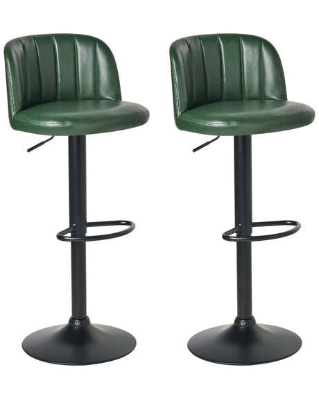 Set of 2 Bar Stool Dark Green Faux Leather Upholstery Black Footstool Swivel Retro Beliani