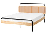 Bed Light Brown EU Double Size 4ft6 with Viennese Braid Headboard Slatted Base Modern Minimalistic Rustic Style Bedroom Beliani