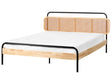 Bed Light Brown EU Double Size 5ft3 with Viennese Braid Headboard Slatted Base Modern Minimalistic Rustic Style Bedroom Beliani