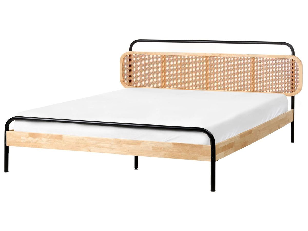 Bed Light Brown EU Double Size 6ft with Viennese Braid Headboard Slatted Base Modern Minimalistic Rustic Style Bedroom Beliani